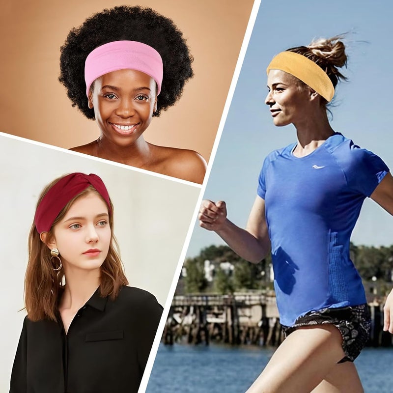 Luuao 12 Pcs Stretchy Sport Headbands for Women,Absorbed Sport Headband Soft Twist Knotted Headbands for Yoga, Workout Daily Life - Image 3
